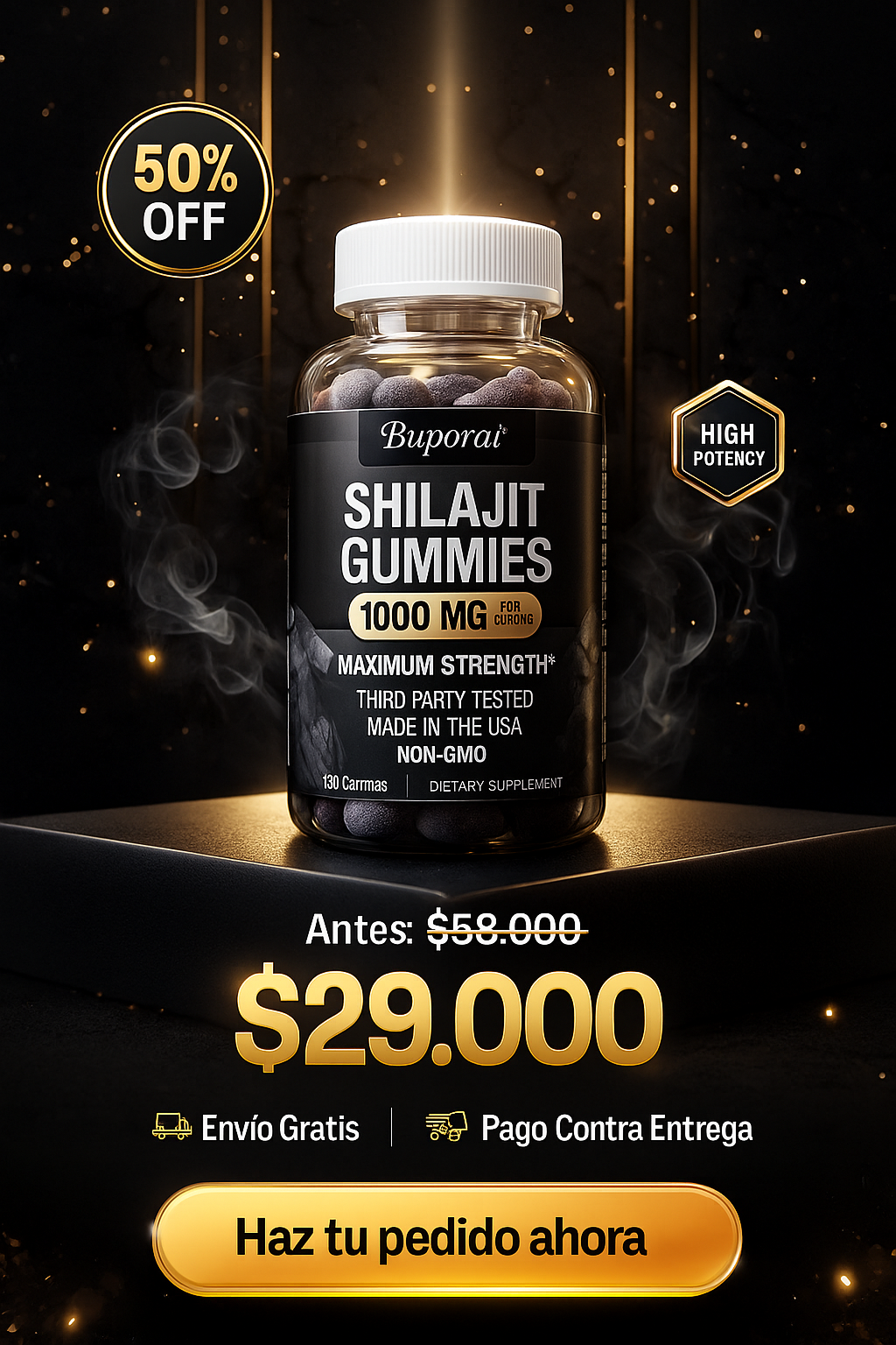 Shilajit Gomitas – Energía Natural para tu Día (60 Gomitas)
