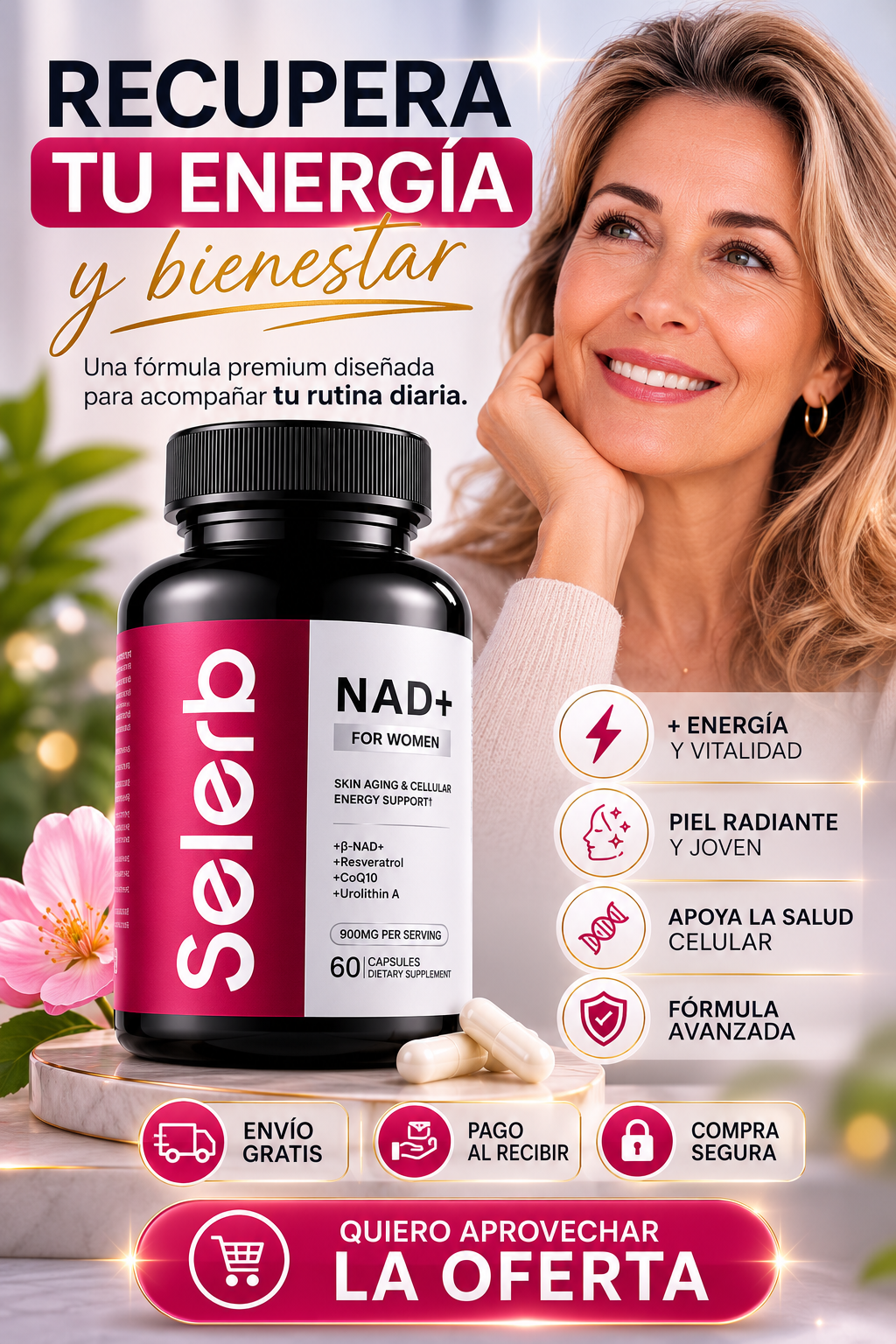 Suplemento Selerb NAD+ para mujeres - 60 cápsulas avanzadas